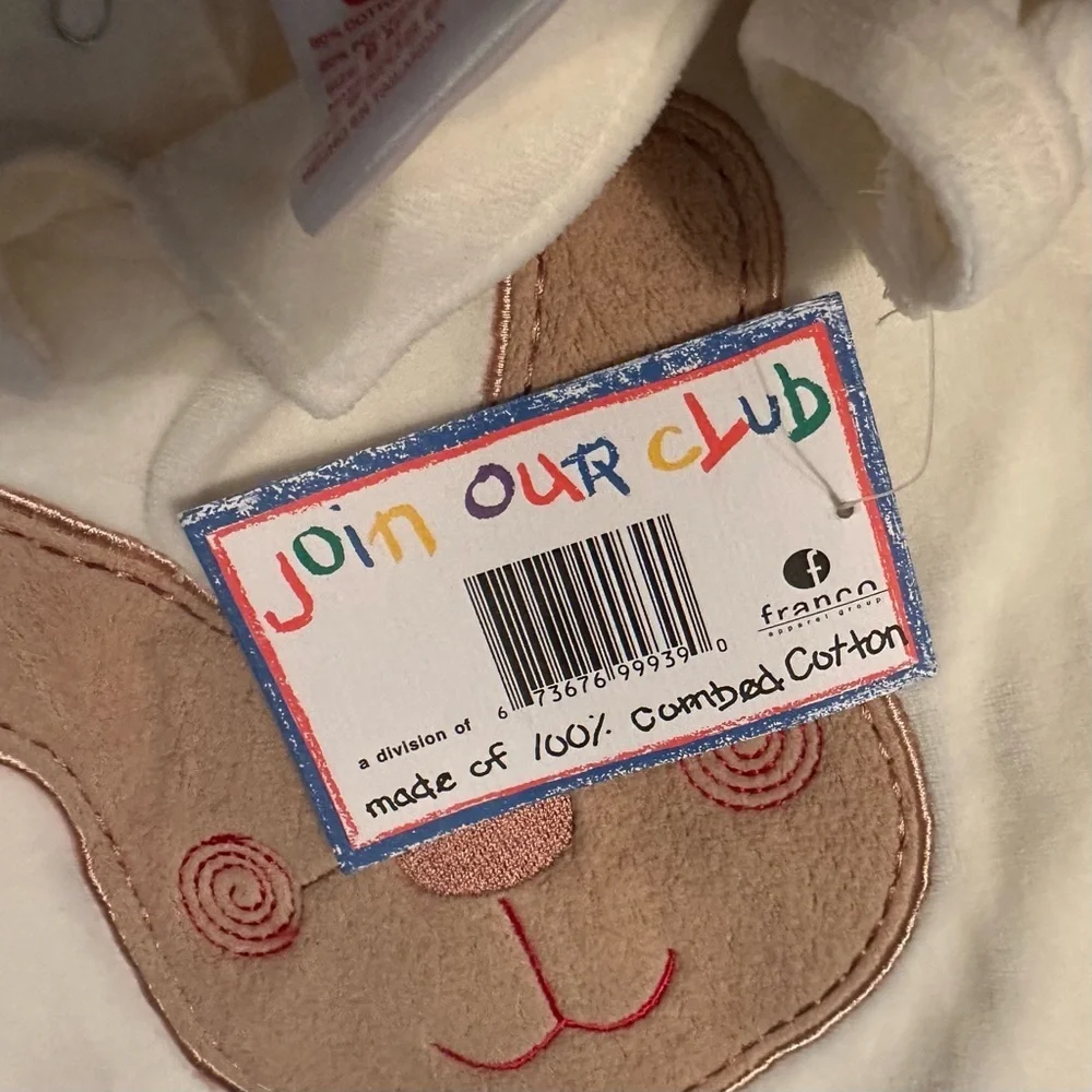 Franco Cotton Club Baby Sleeper 6M Dog Bear Animal Footie Pajama NWT Ivory